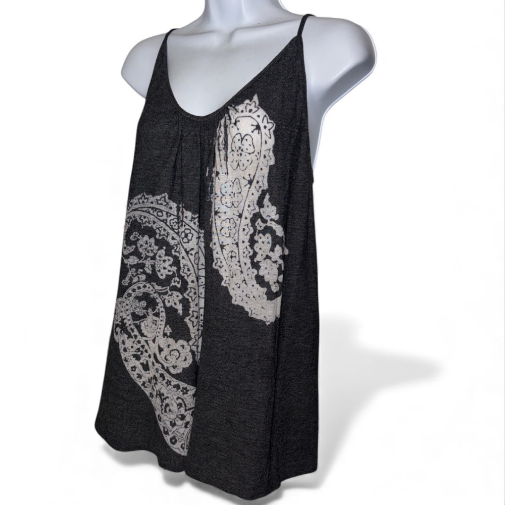 Free People Charcoal & White Oversized Paisley Spaghetti Strap Cami NEW